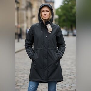 New Balance Hooded Fleece Lined Softshell Mid Length Rain Jacket Black Size XS